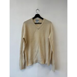 Vintage Marshall Field Sweater Mens Large Cream Lambswool Angora Pullove3r 90s